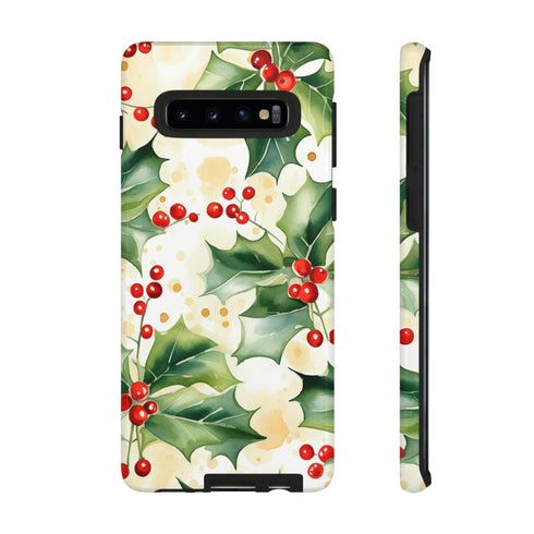 Christmas Holly on a Golden Background - Impact Resistant Phone Case Samsung Galaxy S10 Glossy